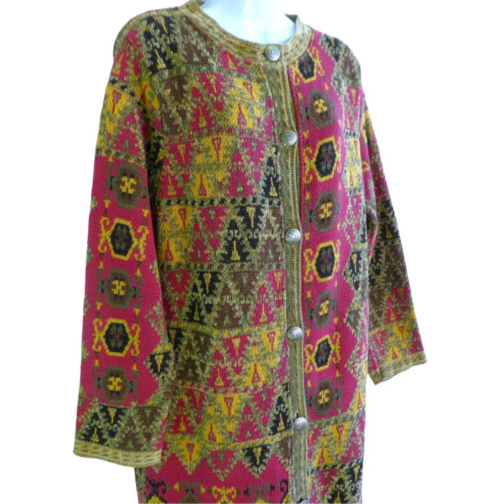 Carpet Duster Coat Soft Surroundings Etched Silver Metal Button Front Southwest